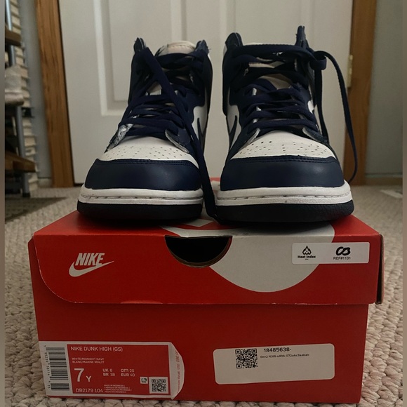 SIZE 7Y nike high dunks white/midnight navy - Picture 3 of 7